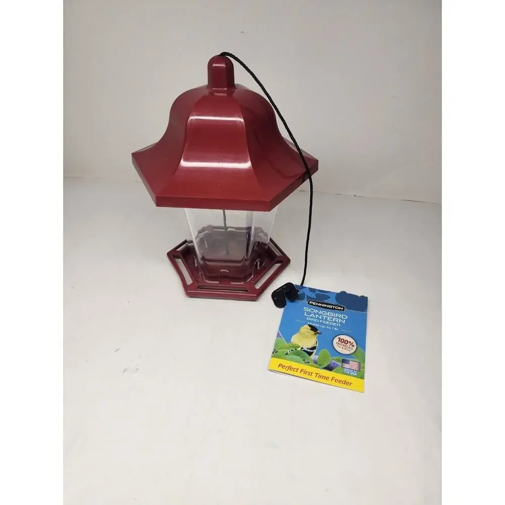 Red Plastic Songbird Lantern Wild Bird Hopper Feeder